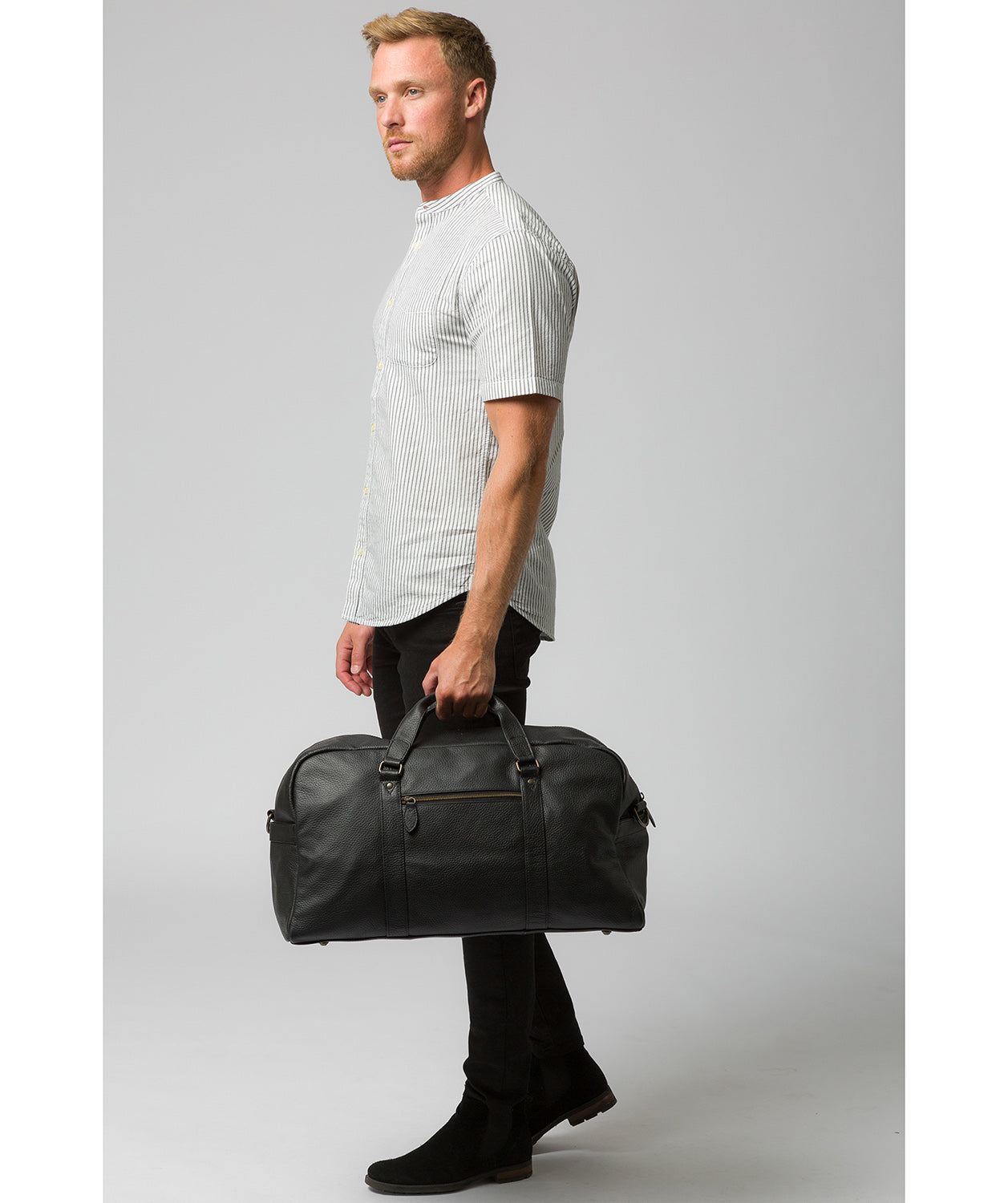 'Drake' Black Leather Holdall image 7