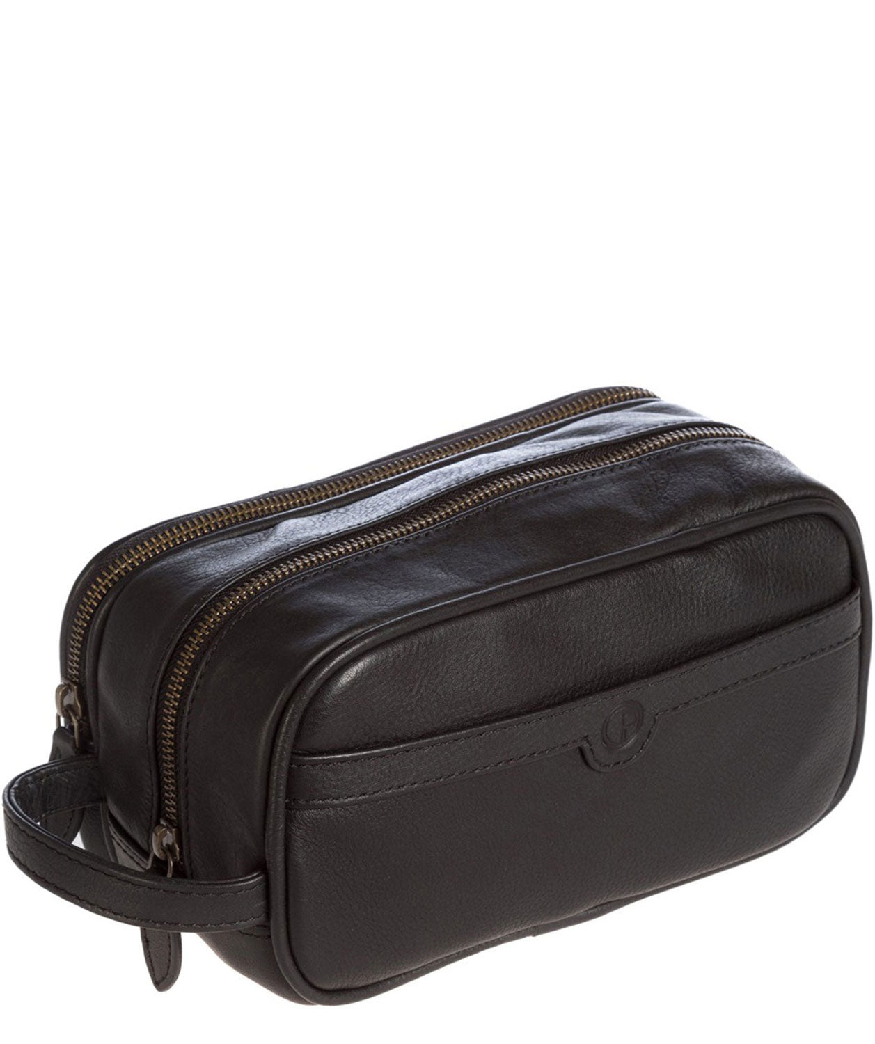 'Moore' Black Leather Washbag