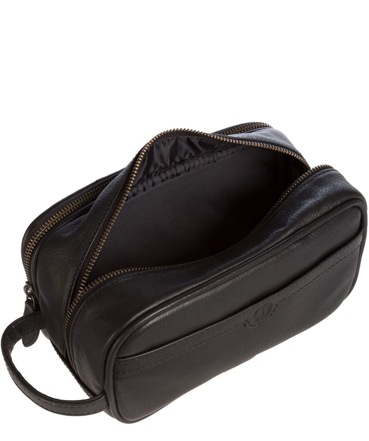 'Moore' Black Leather Washbag