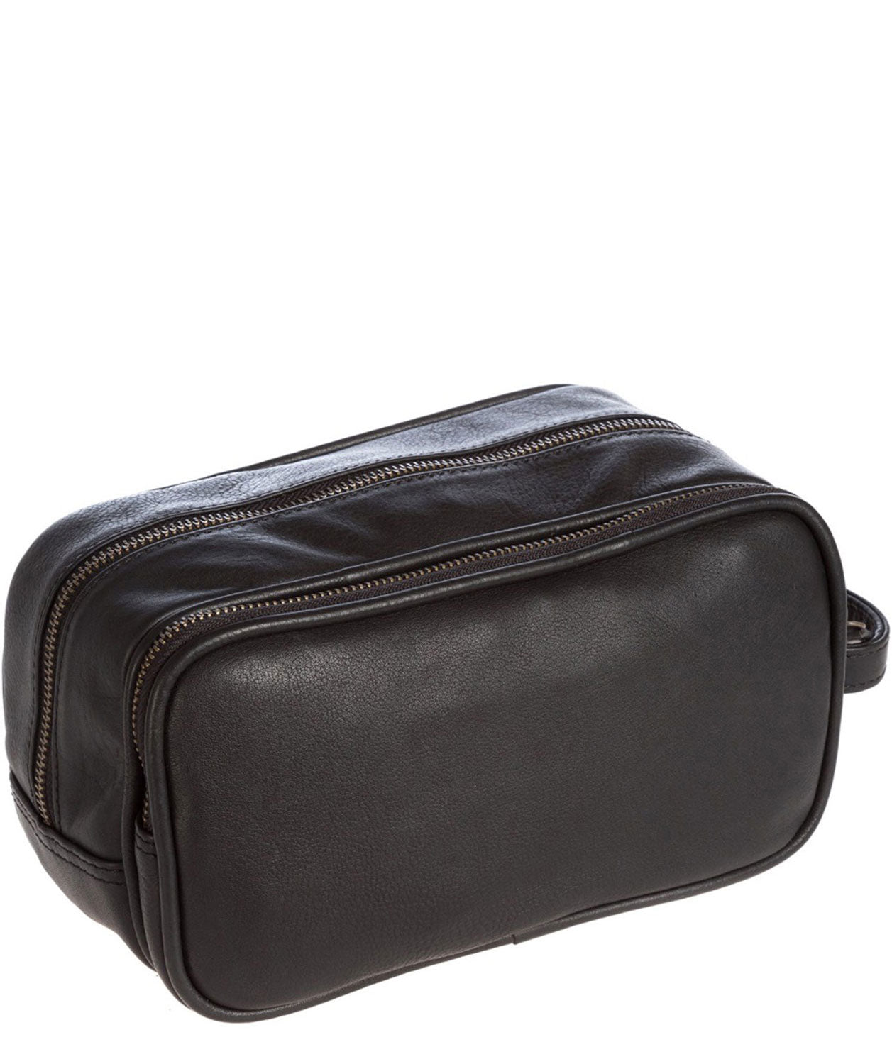 'Moore' Black Leather Washbag