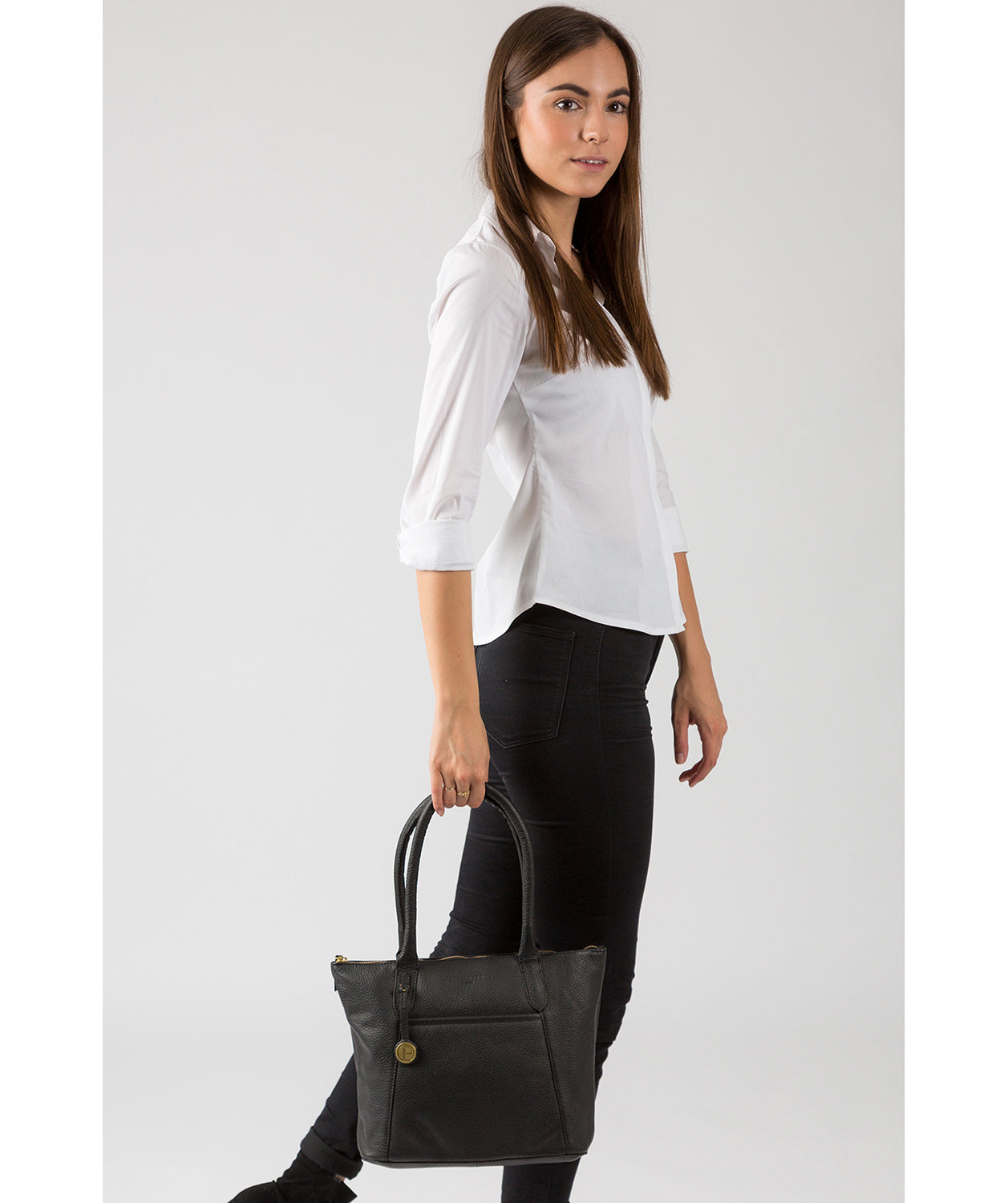 'Alnwick' Black & Gold-Coloured Detail Small Leather Tote Pure Luxuries London