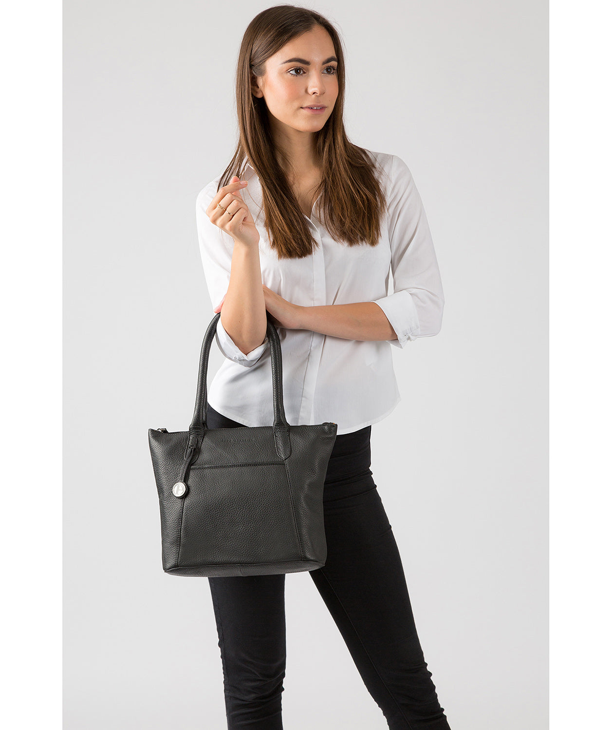 'Alnwick' Black & Platinum-Coloured Detail Small Leather Tote image 2