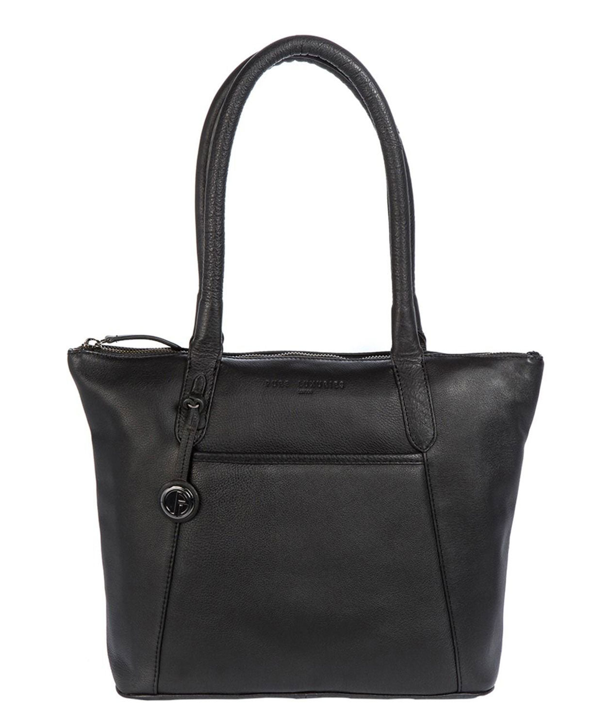 'Alnwick' Black Leather & Platinum-Coloured Detail  Small Tote