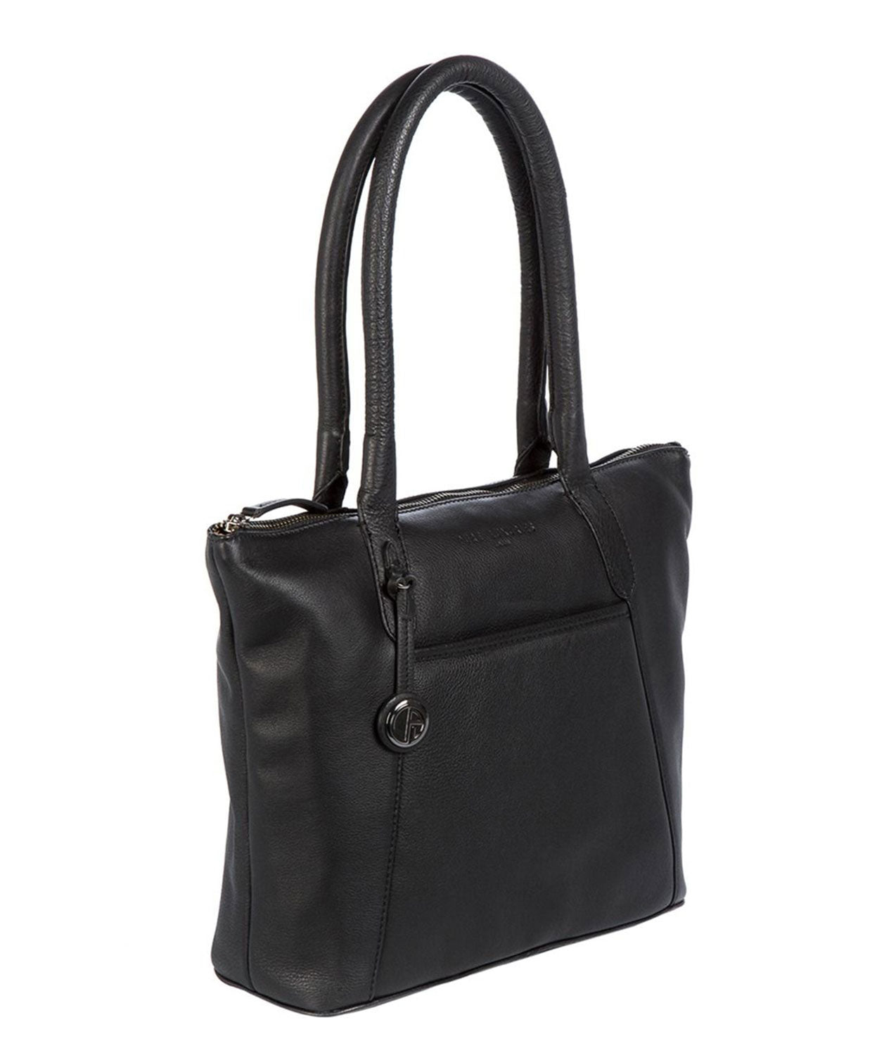 'Alnwick' Black Leather & Platinum-Coloured Detail  Small Tote