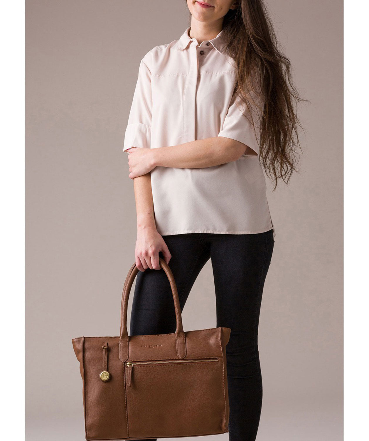 'Bexley' Tan & Gold-Coloured Detail Leather Tote Bag