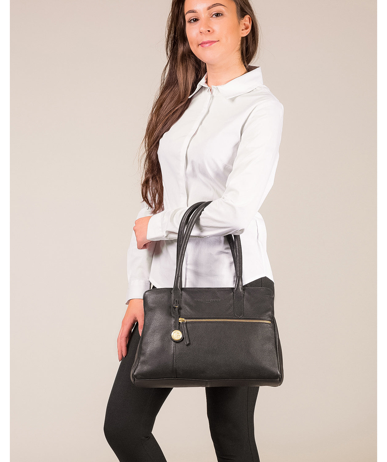 'Darley' Black Leather & Gold-Coloured Detail Handbag