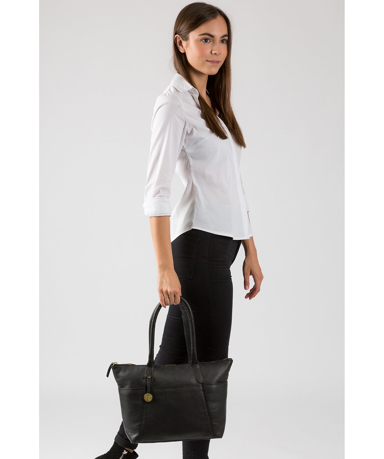 'Eton' Black & Gold-Coloured Detail Leather Tote Bag