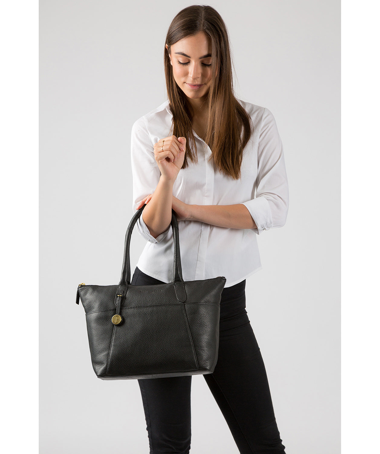 'Eton' Black & Gold-Coloured Detail Leather Tote Bag