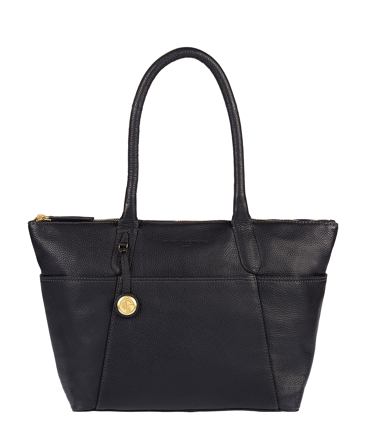 'Eton' Navy & Gold-Coloured Detail Leather Tote Bag