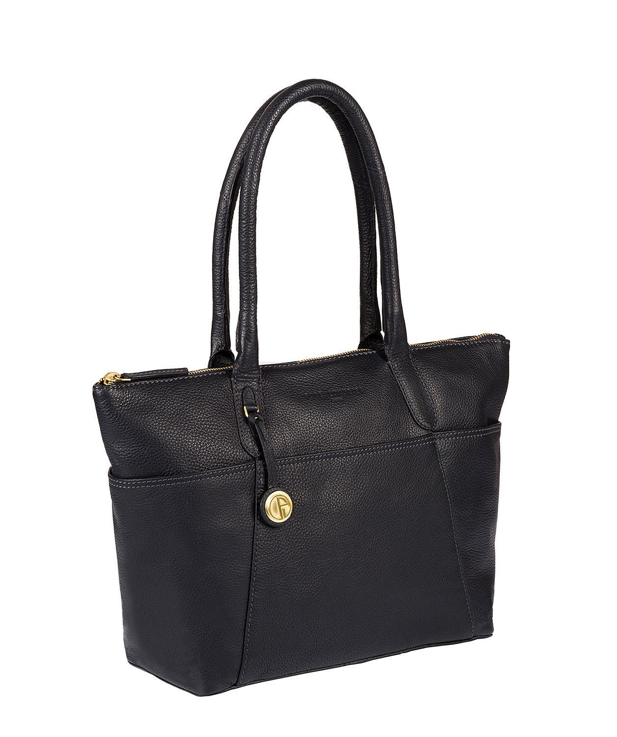 'Eton' Navy & Gold-Coloured Detail Leather Tote Bag