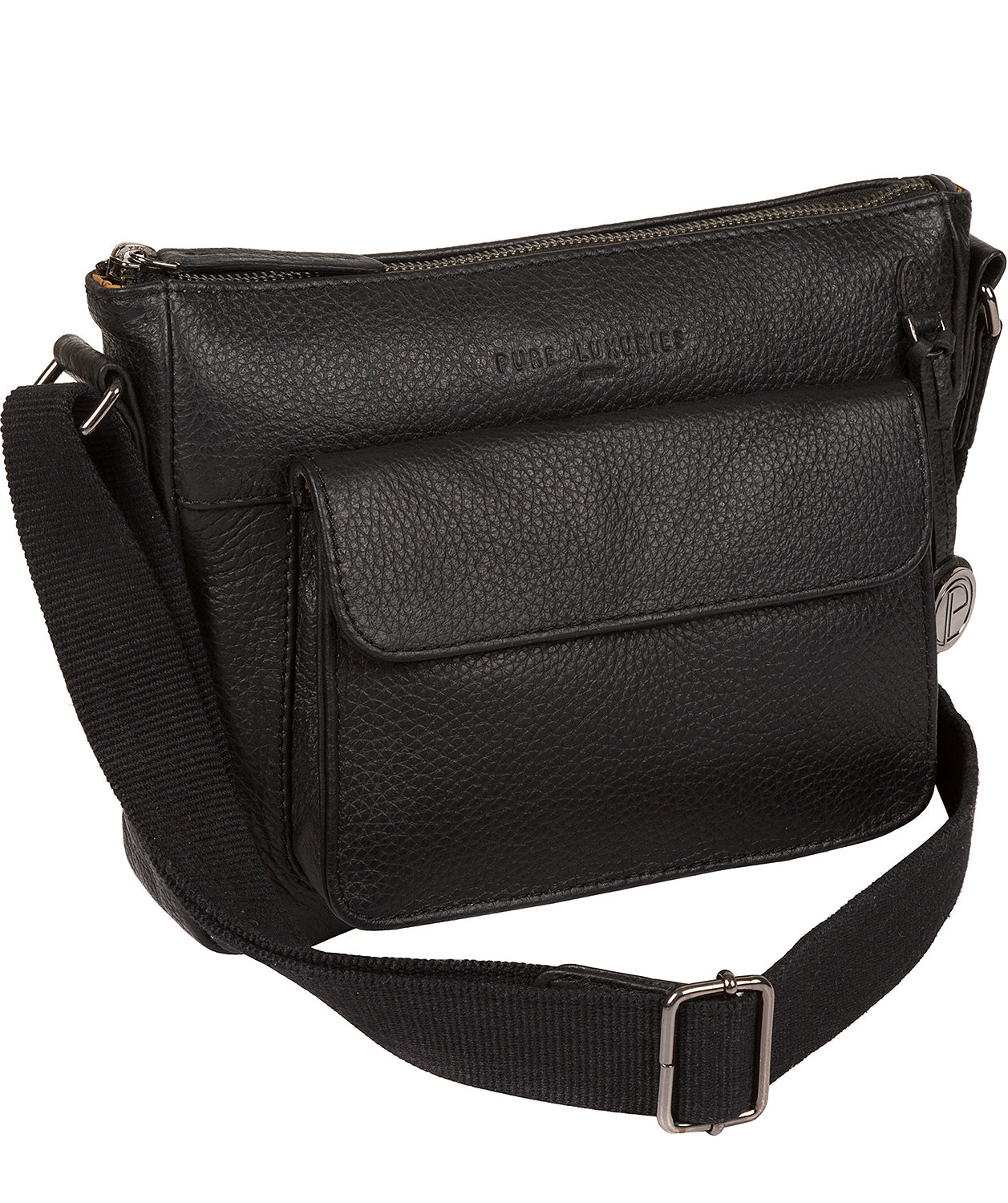 'Guildford' Black & Platinum-Coloured Detail Leather Bag