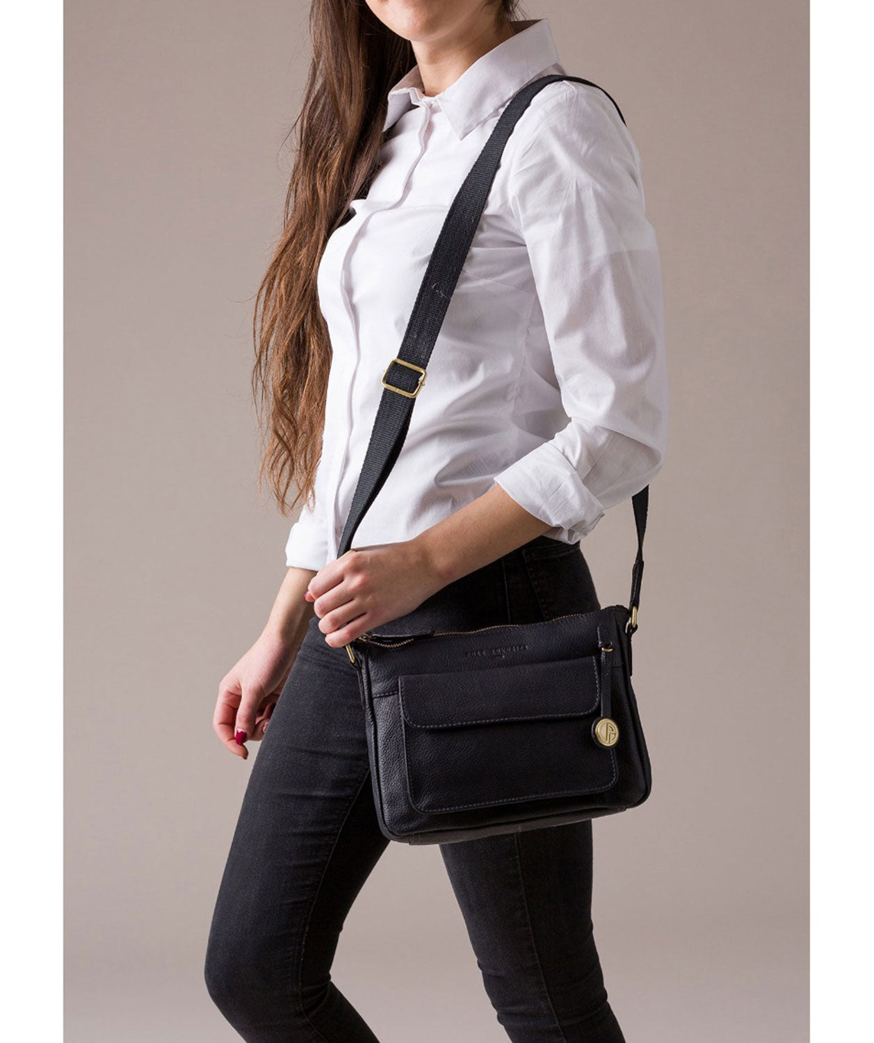 'Guildford' Navy & Gold Leather Cross Body Bag