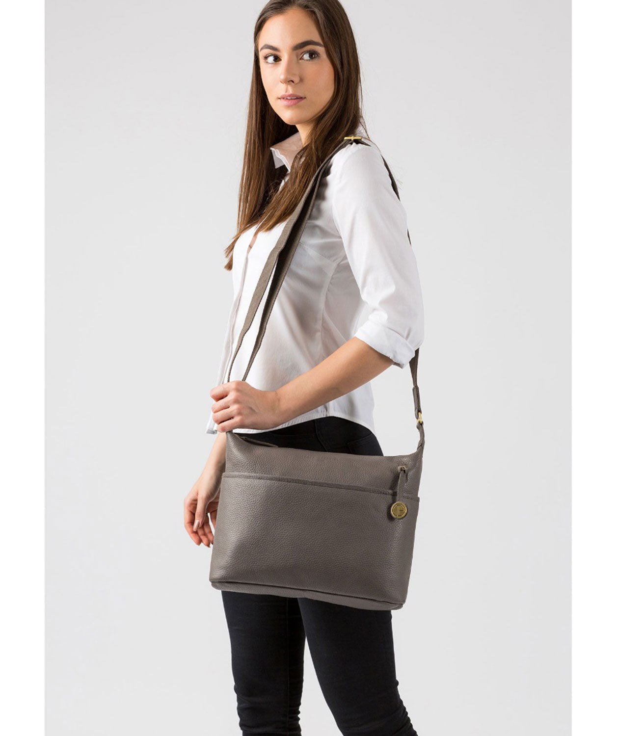 'Helmsley' Grey Leather Shoulder Bag