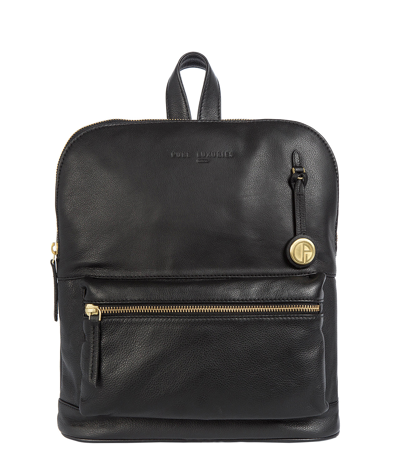 'Ingleby' Black Leather & Gold-Coloured Detail Backpack