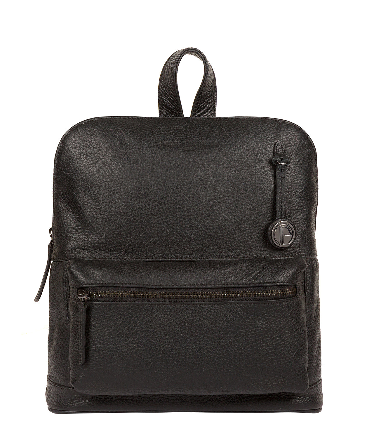 'Ingleby' Black & Platinum-Coloured Detail Leather Backpack