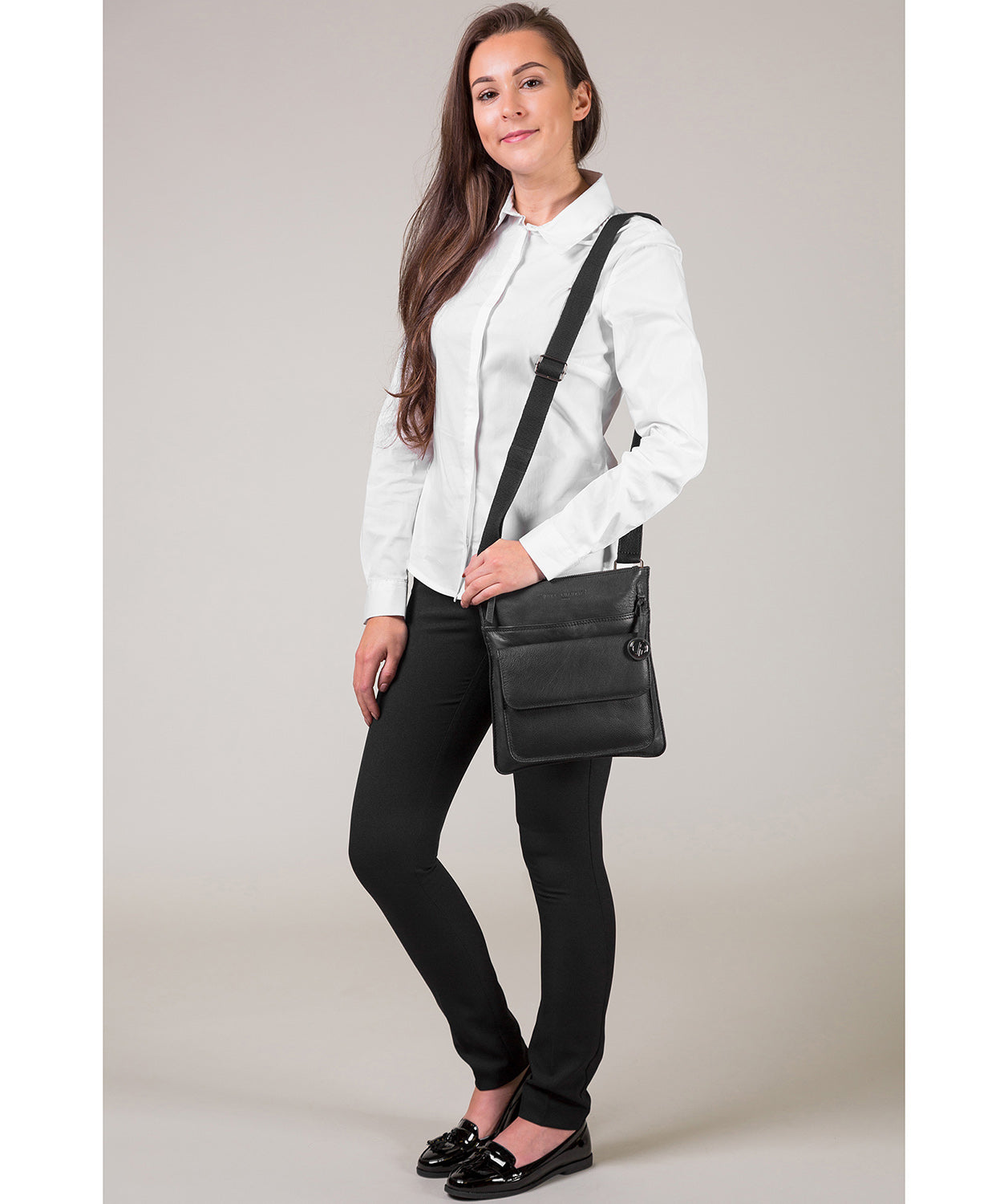 'Jarrow' Black Leather & Platinum-Coloured Detail Bag Pure Luxuries London