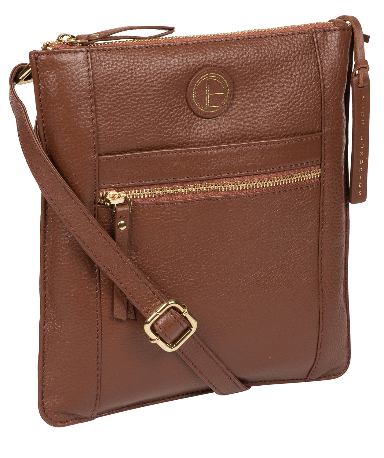 'Topaz' Dark Tan Leather Cross Body Bag Pure Luxuries London