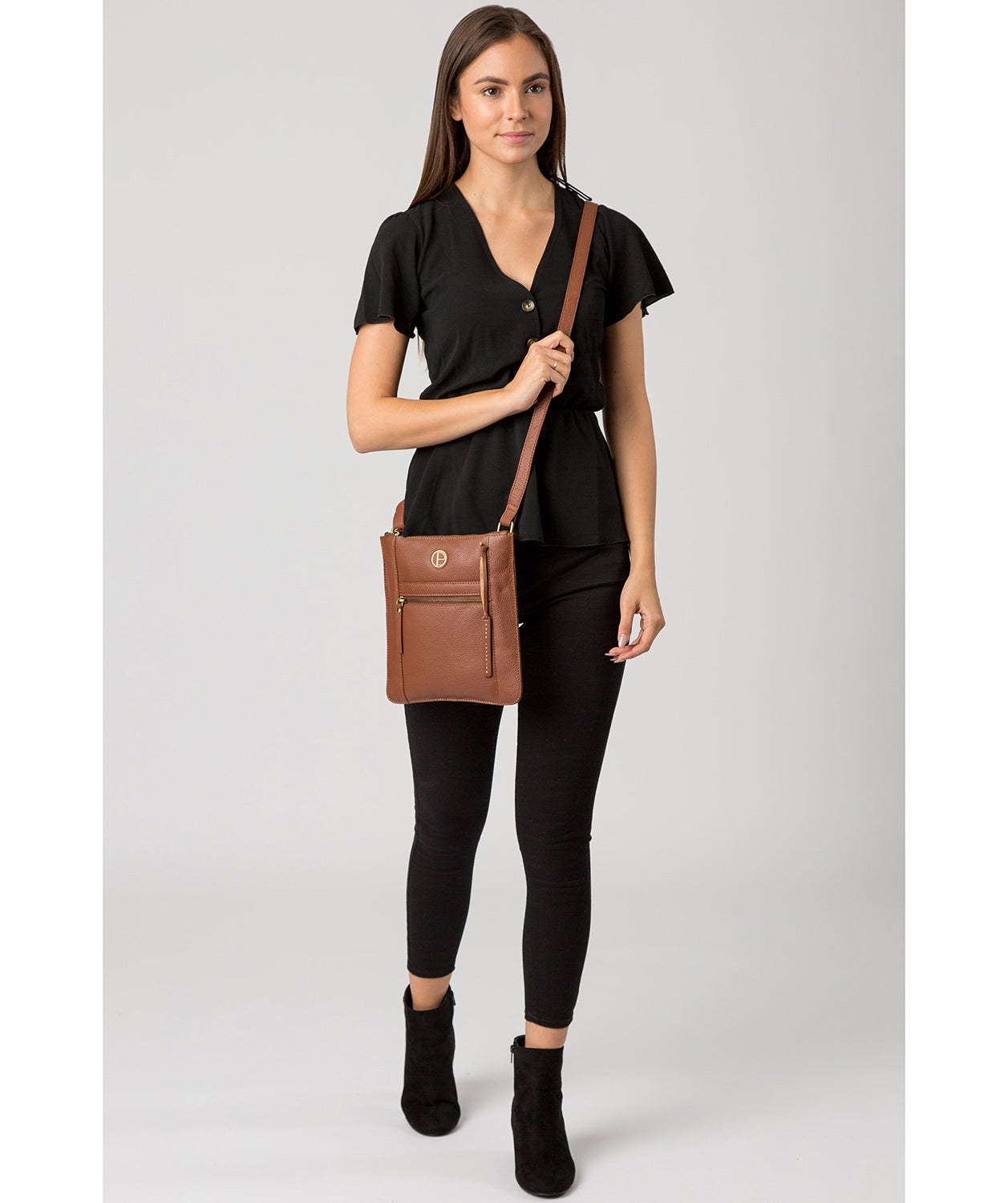 'Topaz' Dark Tan Leather Cross Body Bag Pure Luxuries London