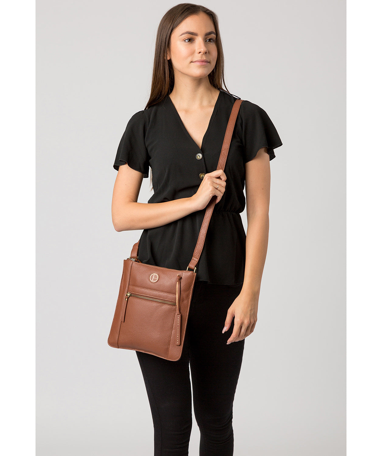 'Topaz' Dark Tan Leather Cross Body Bag Pure Luxuries London