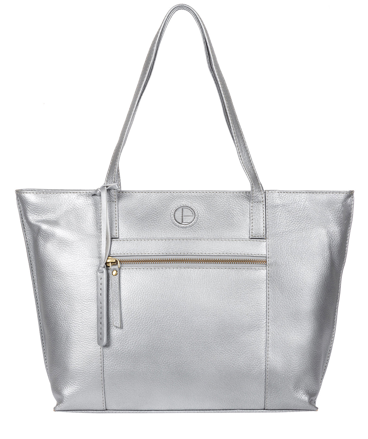 'Skye' Metallic Silver Leather Tote Bag