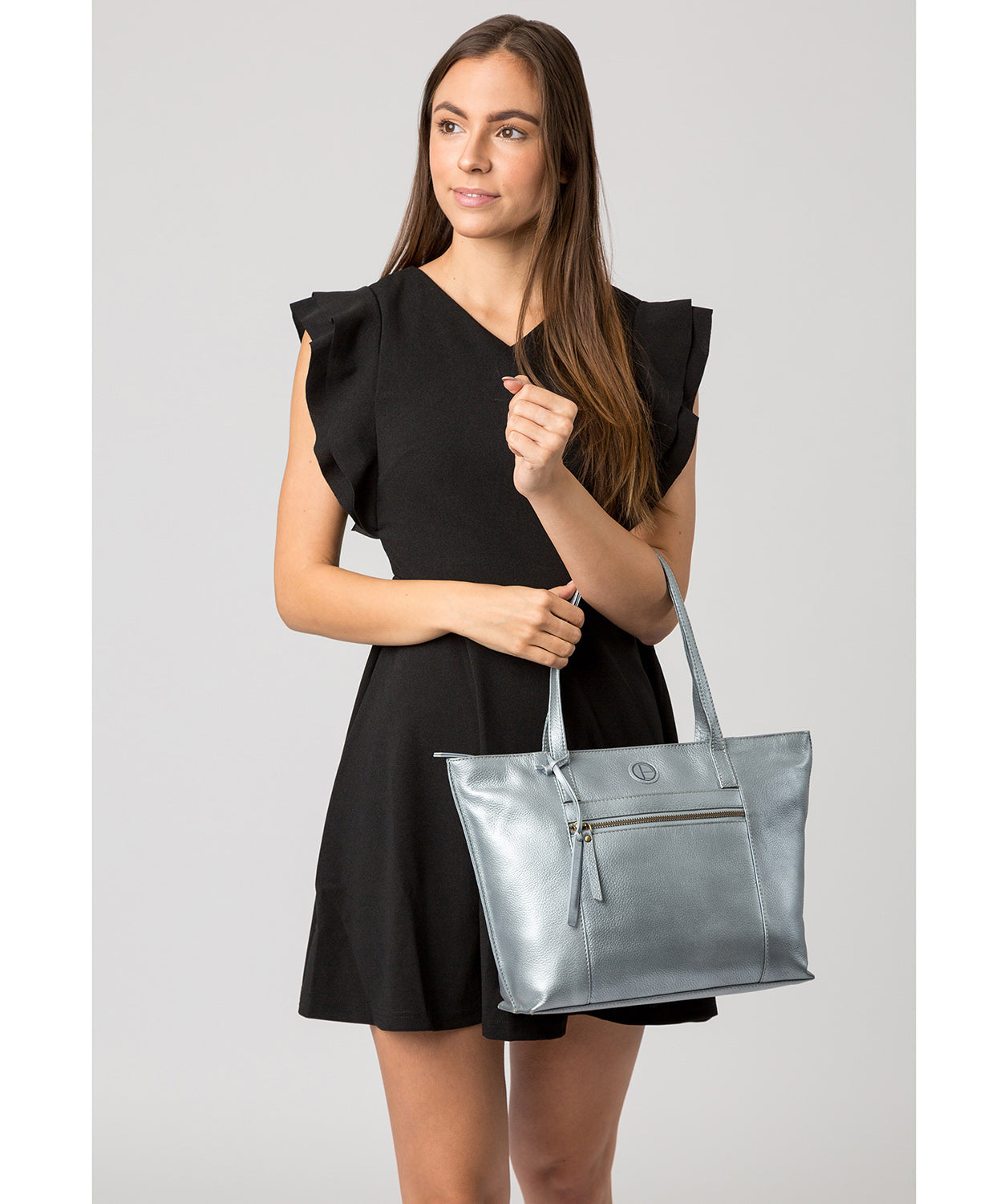 'Skye' Metallic Silver Leather Tote Bag