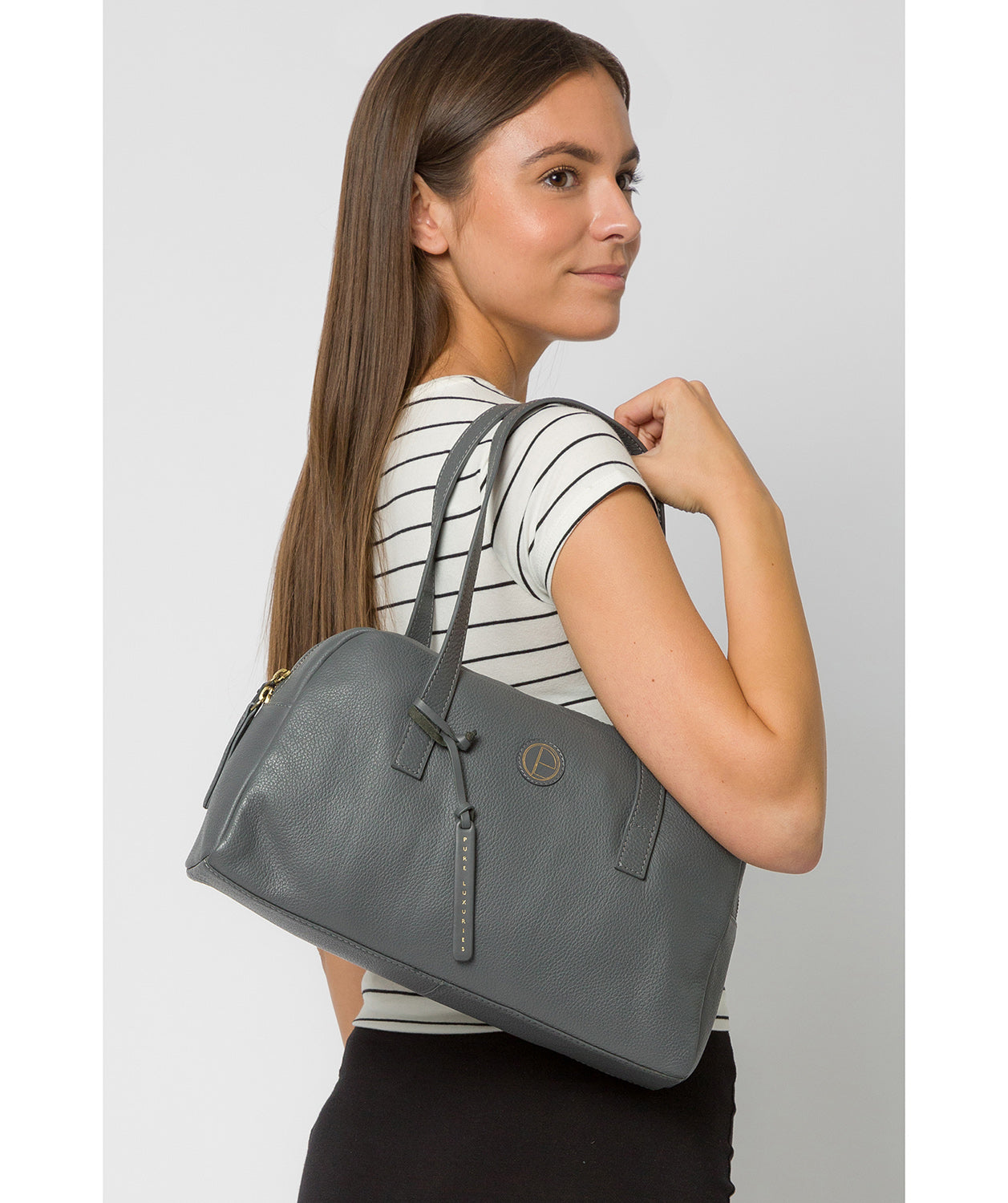 'Pitunia' Grey Leather Handbag Pure Luxuries London