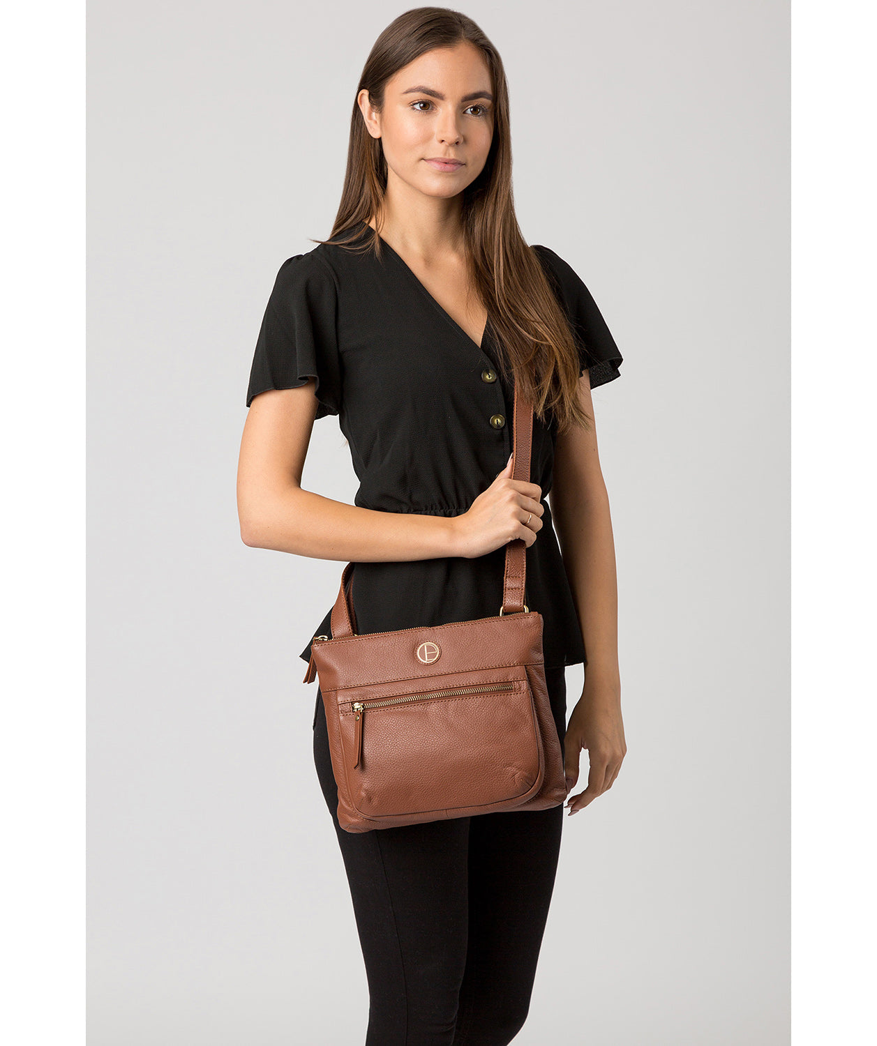 'Serenity' Dark Tan Leather Cross Body Bag Pure Luxuries London