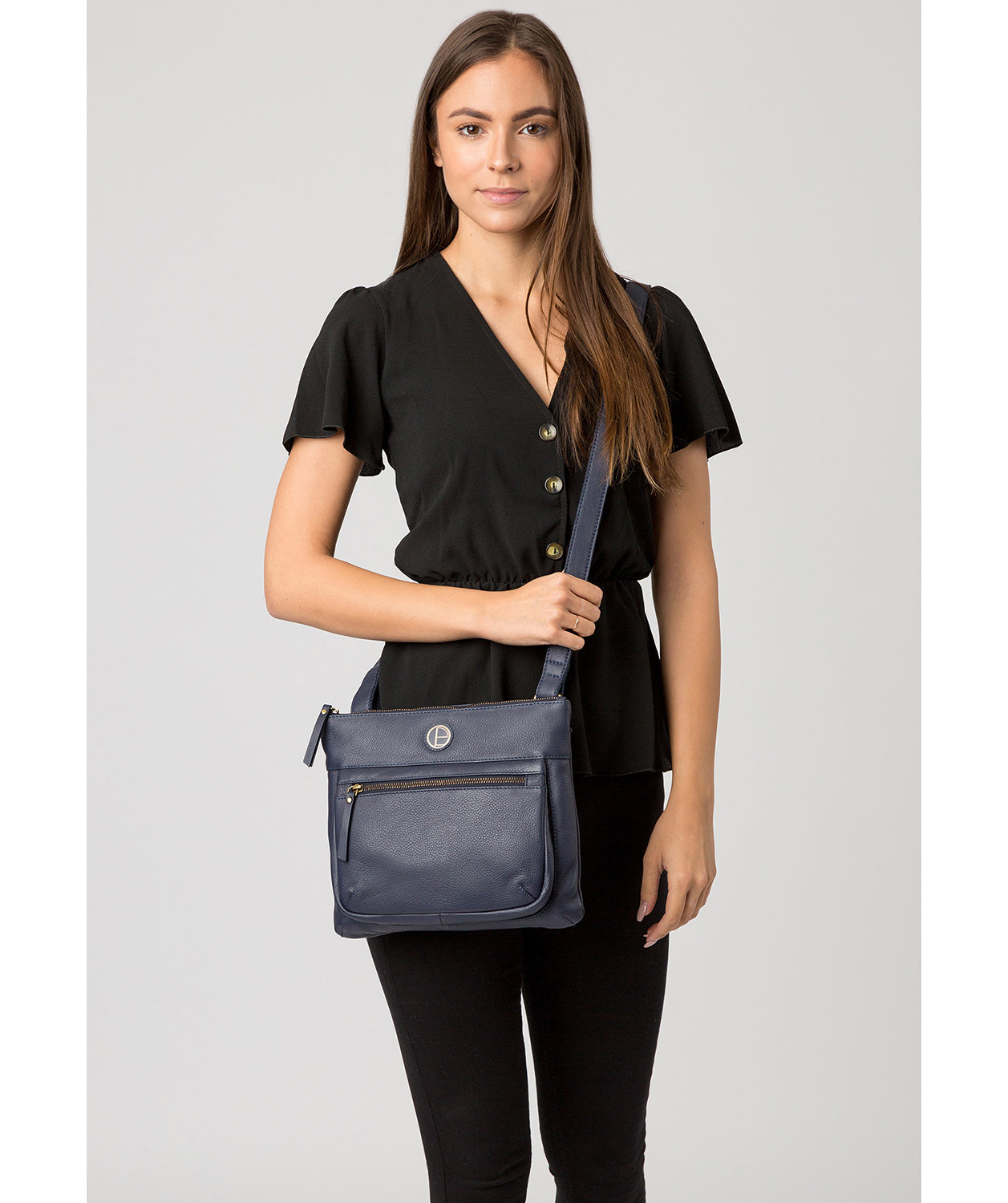 'Serenity' Navy Leather Cross Body Bag image 7