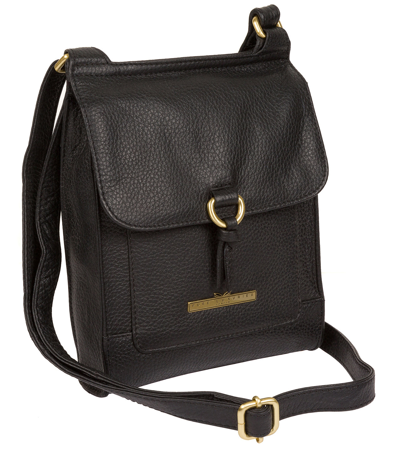 'Mabel' Black Leather Cross Body Bag Pure Luxuries London