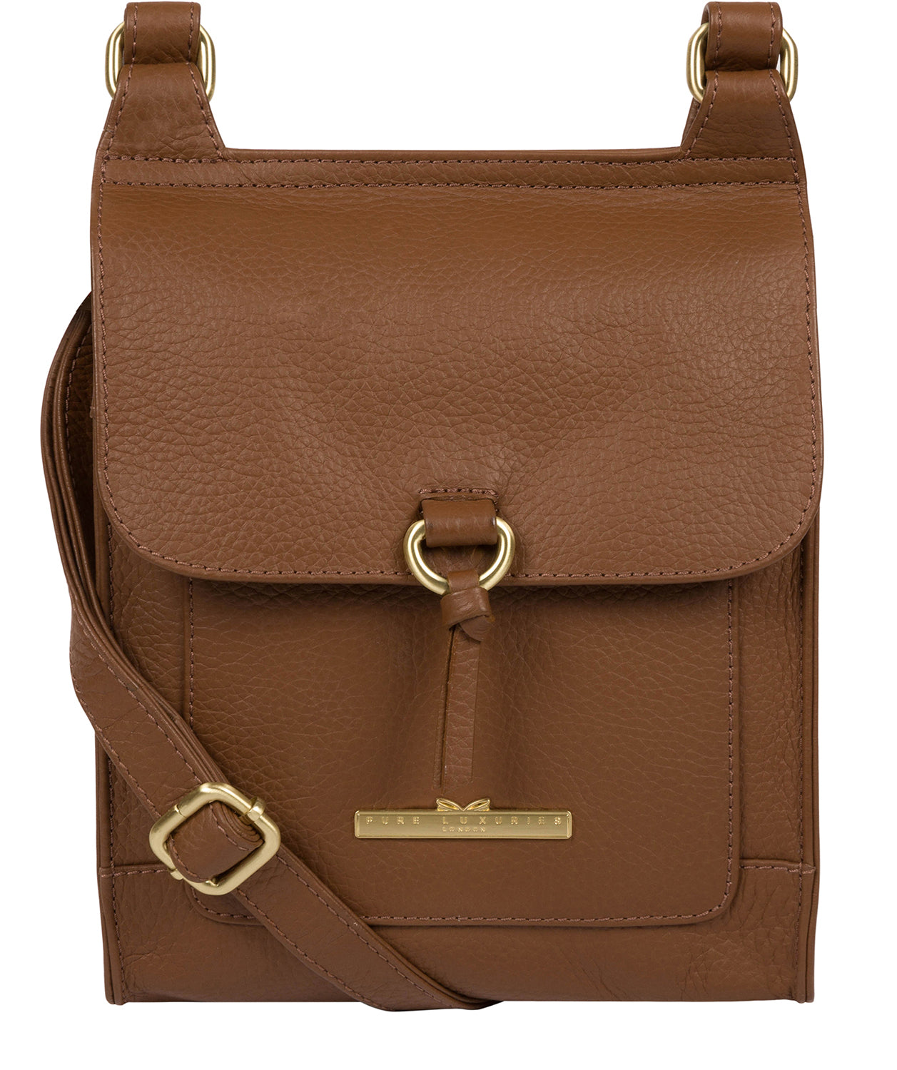 'Mabel' Dark Tan Leather Cross Body Bag Pure Luxuries London