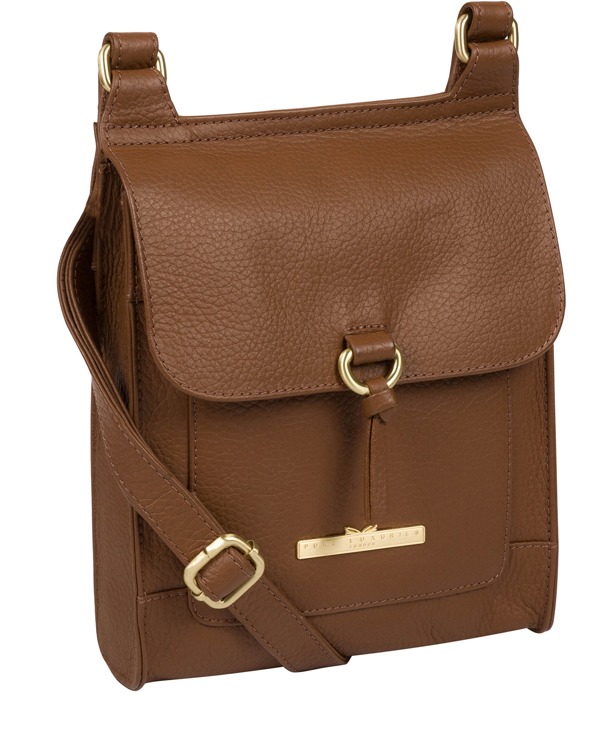 'Mabel' Dark Tan Leather Cross Body Bag Pure Luxuries London