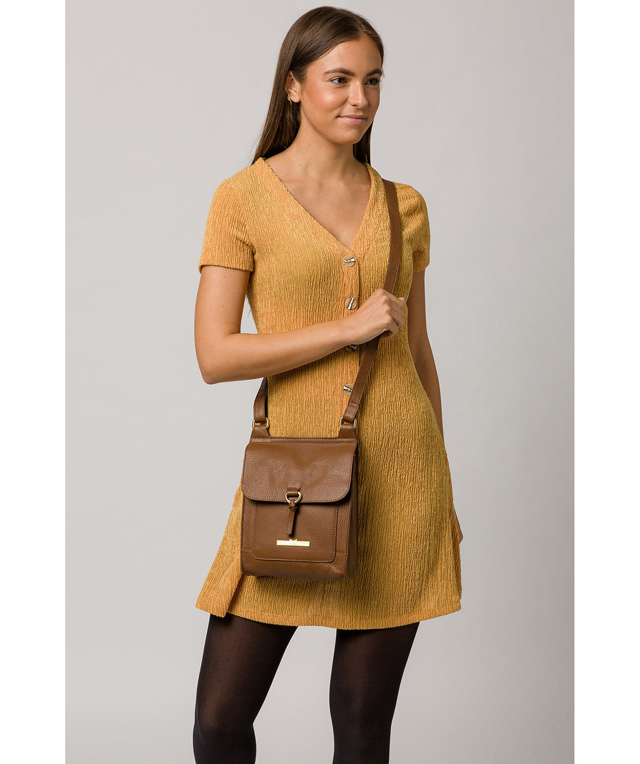 'Mabel' Dark Tan Leather Cross Body Bag Pure Luxuries London