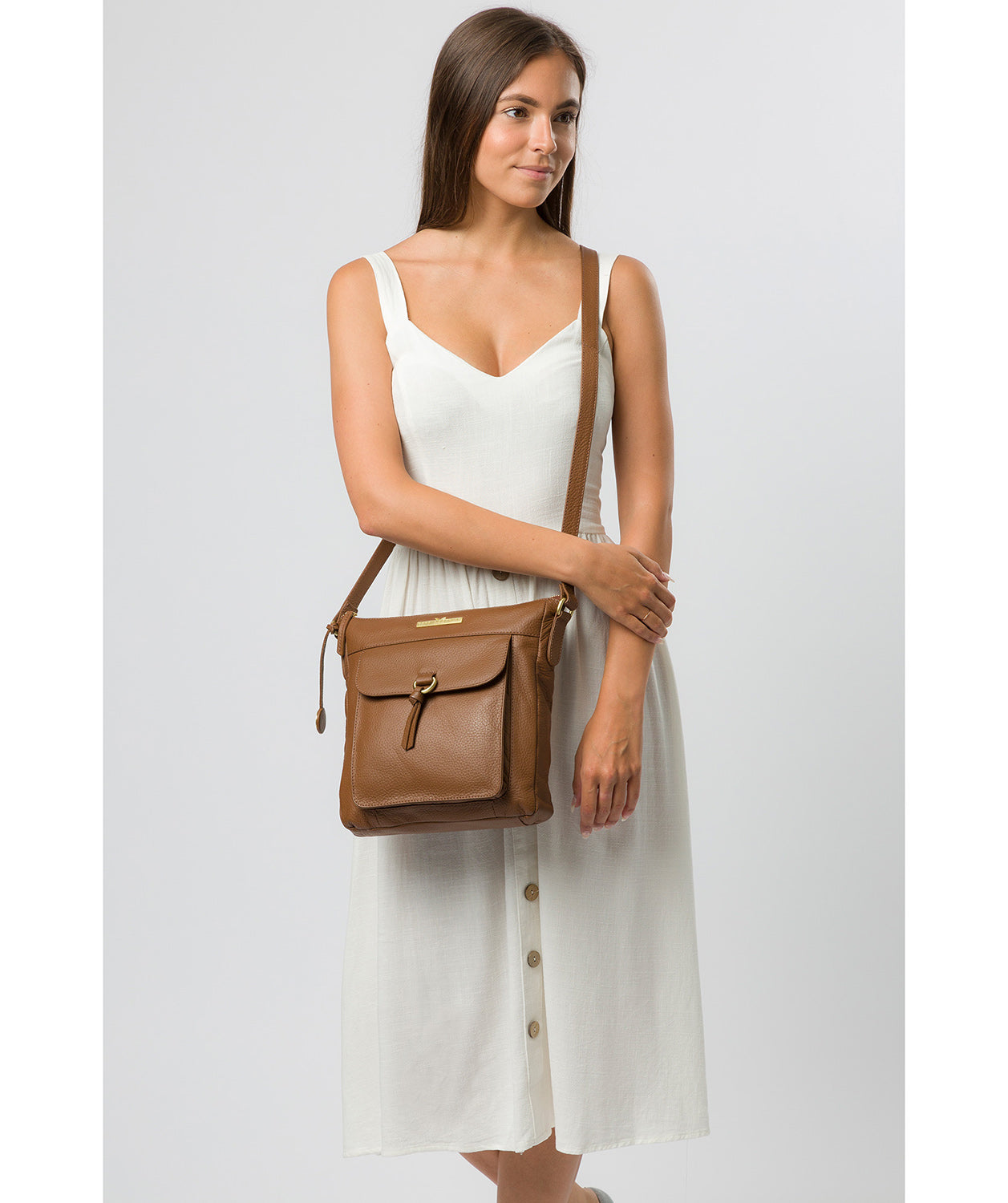 'Caroline' Dark Tan Leather Cross Body Bag image 2