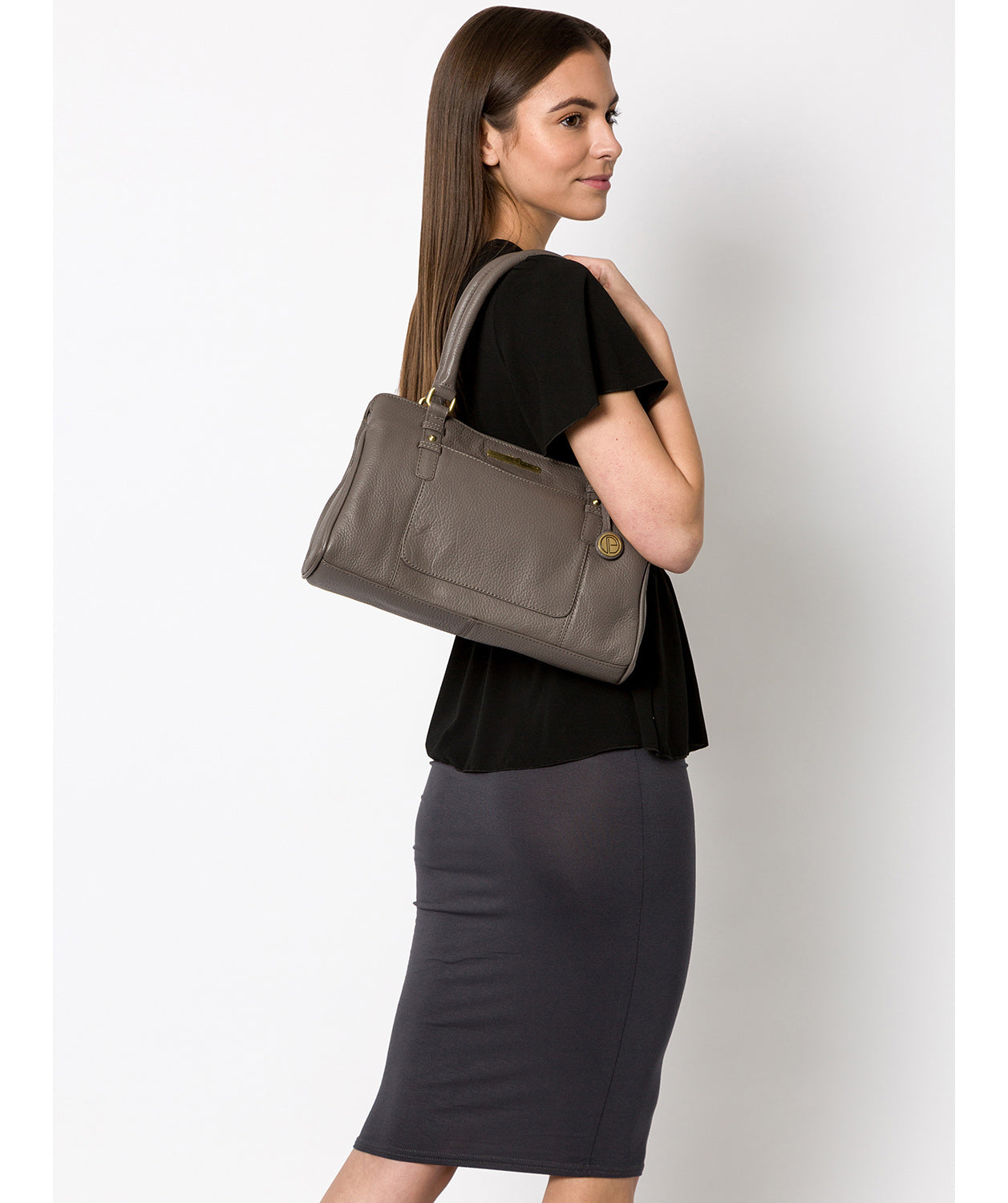 'Lettie' Grey Leather Handbag Pure Luxuries London