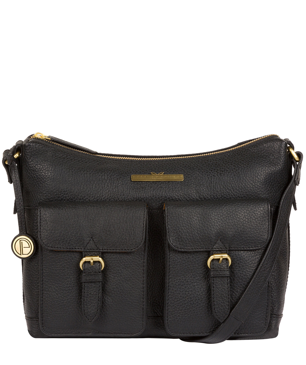 'Natasha' Black Leather Shoulder Bag Pure Luxuries London