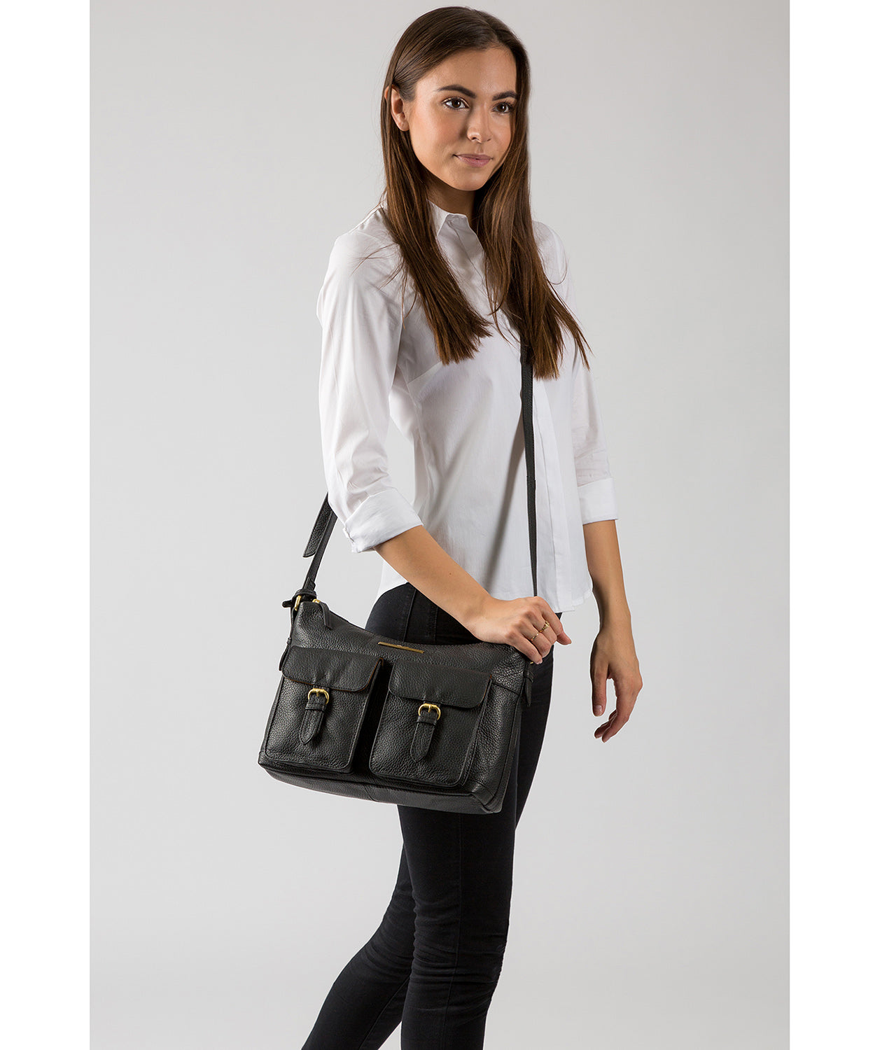 'Natasha' Black Leather Shoulder Bag Pure Luxuries London