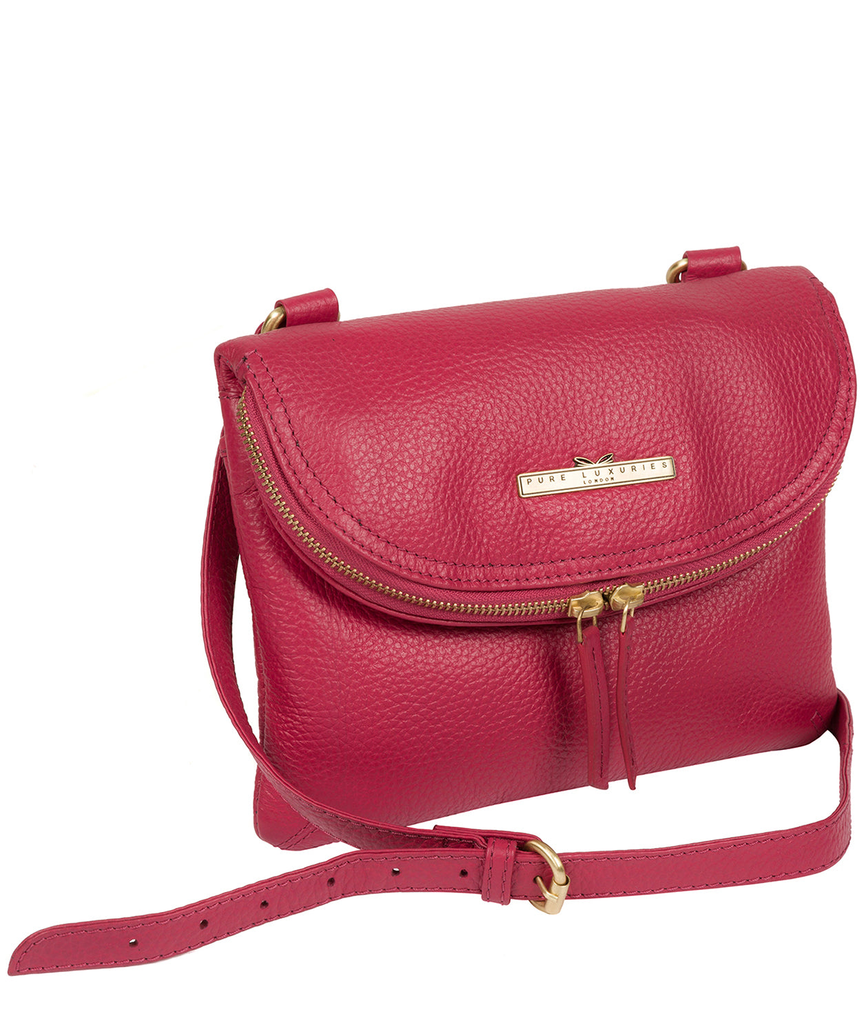 'Sheryl' Berry Leather Cross Body Bag Pure Luxuries London