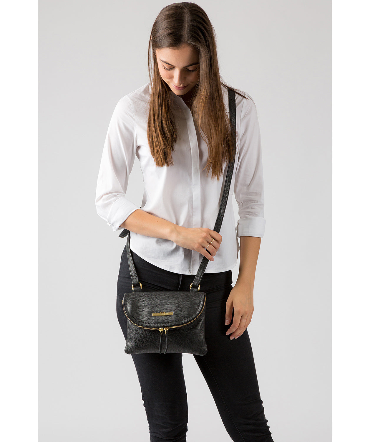 'Sheryl' Black Leather Cross Body Bag Pure Luxuries London