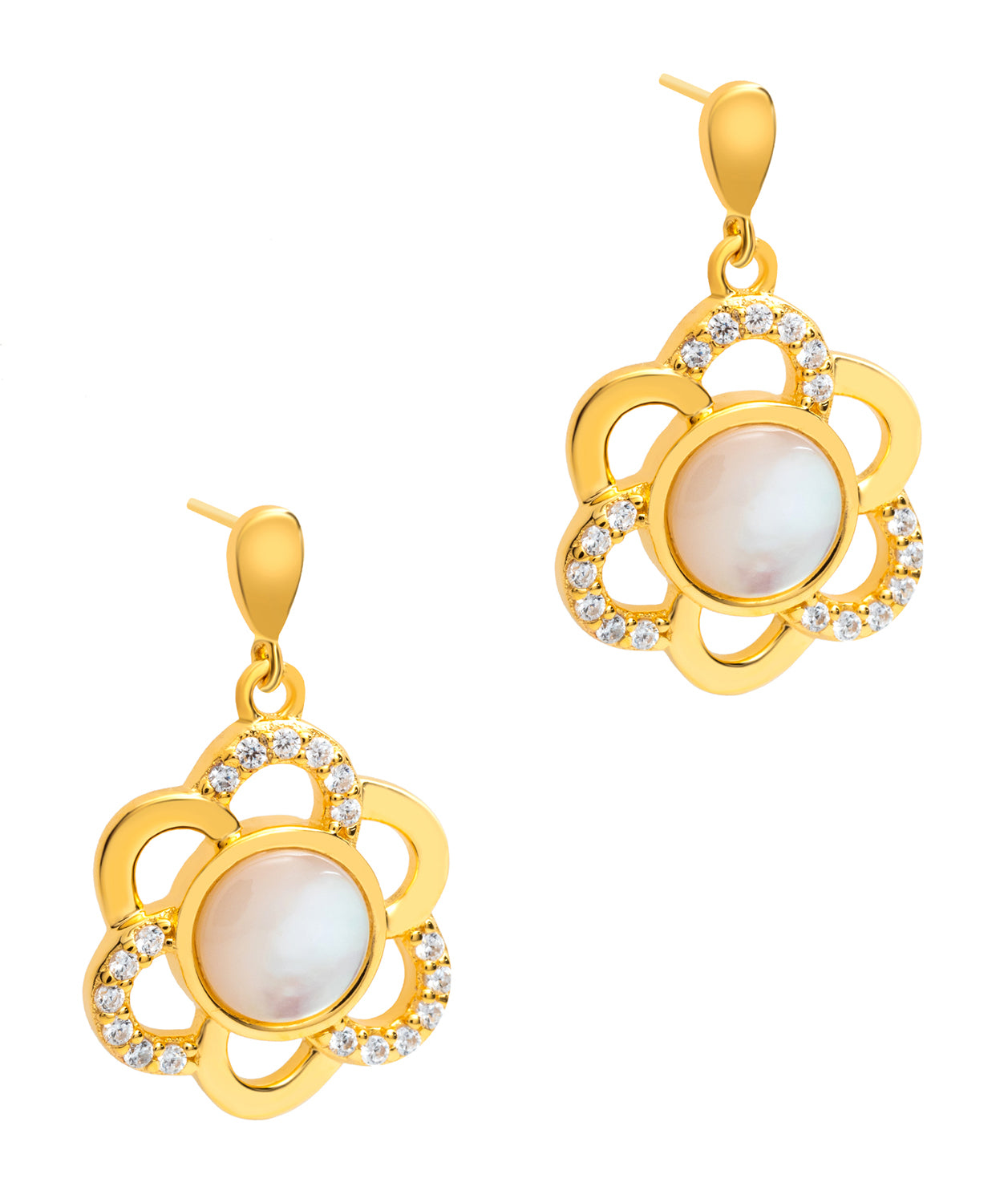 Gift Packaged 'Asquith' 18ct Yellow Gold 925 Silver & Shell Pearl Sparkle Earrings