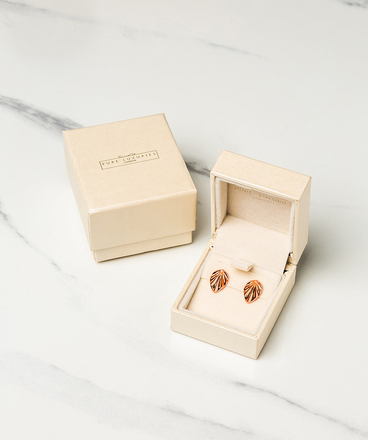 Gift Packaged 'Gsell' 18ct Rose Gold Plated 925 Silver Leaf Design Stud Earrings