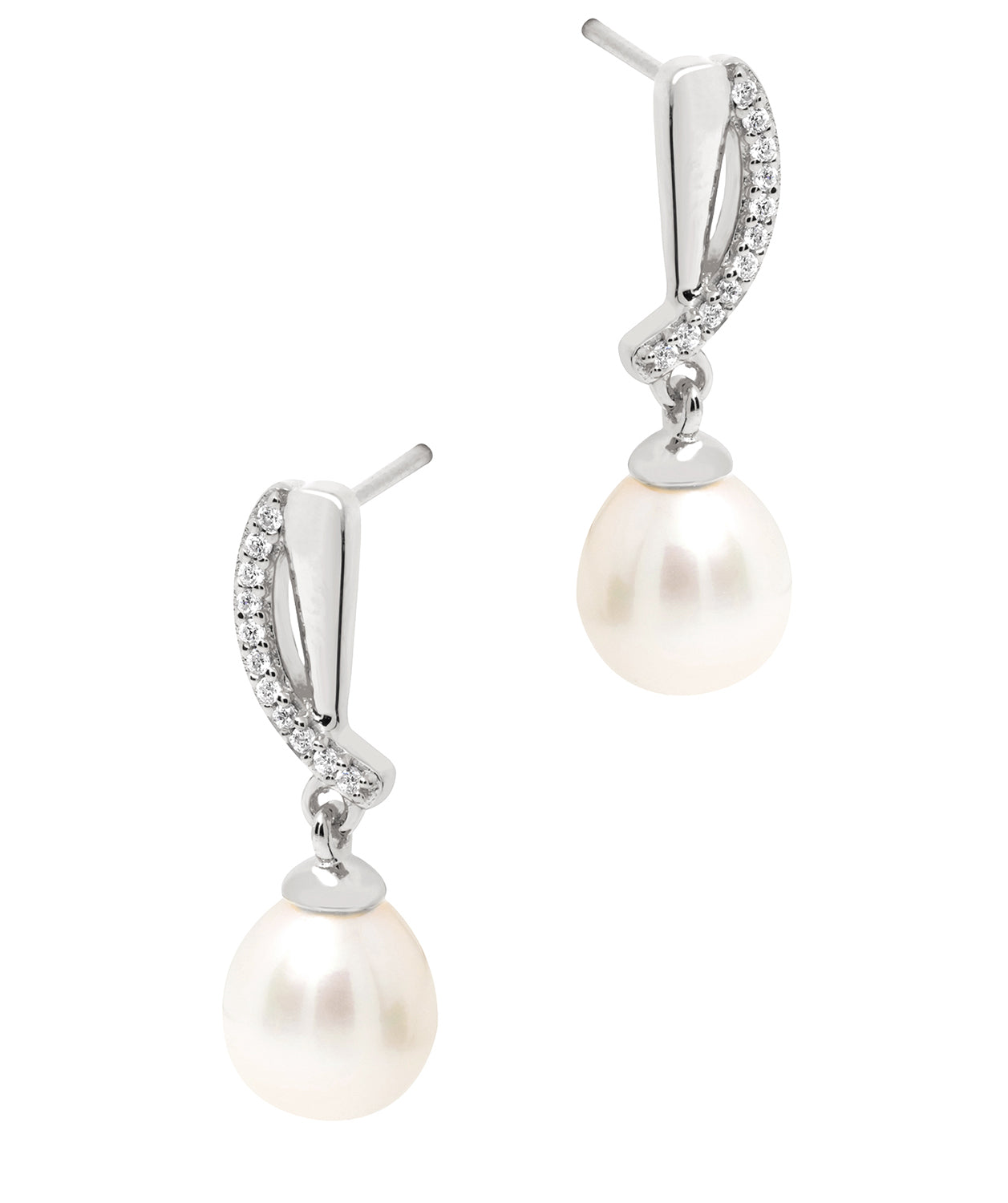 Gift Packaged 'Ryser' Rhodium Plated 925 Silver & Freshwater Pearl Drop Earrings