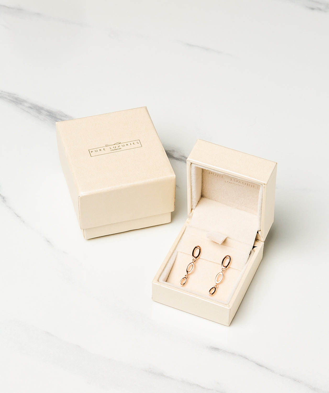 Gift Packaged 'Pedroni' 18ct Rose Gold Plated 925 Silver Link Drop Earrings