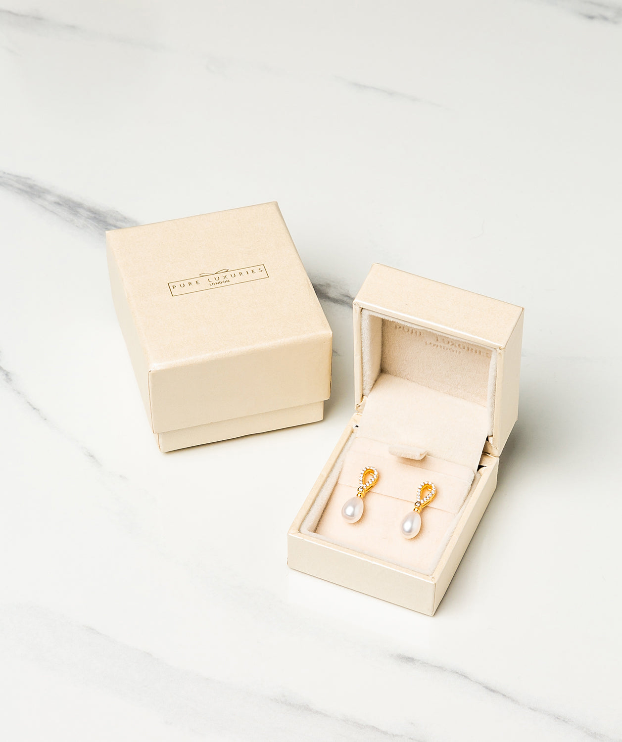 Gift Packaged 'Spencer' 18ct Yellow Gold Plated 925 Silver Cubic Zirconia Pearl Earrings