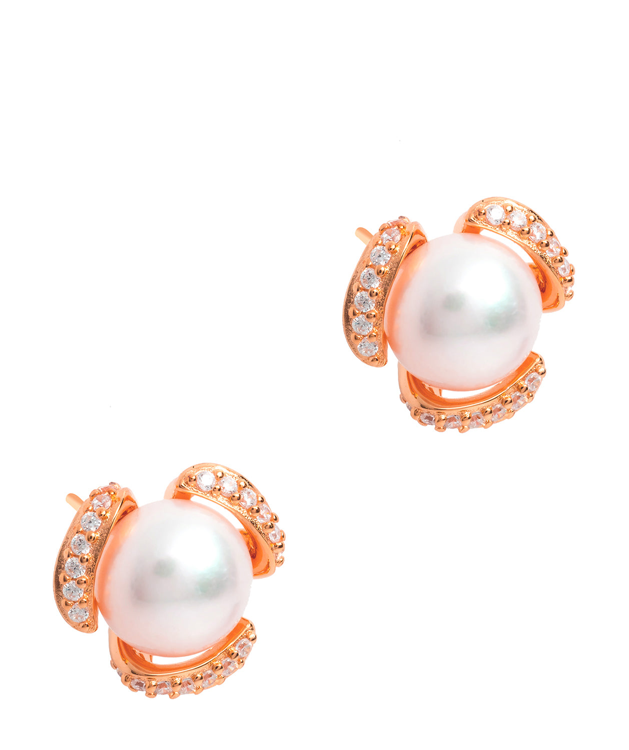 Gift Packaged 'Kadis' 18ct Rose Gold Plated 925 Silver and Freshwater Pearl Stud Earrings