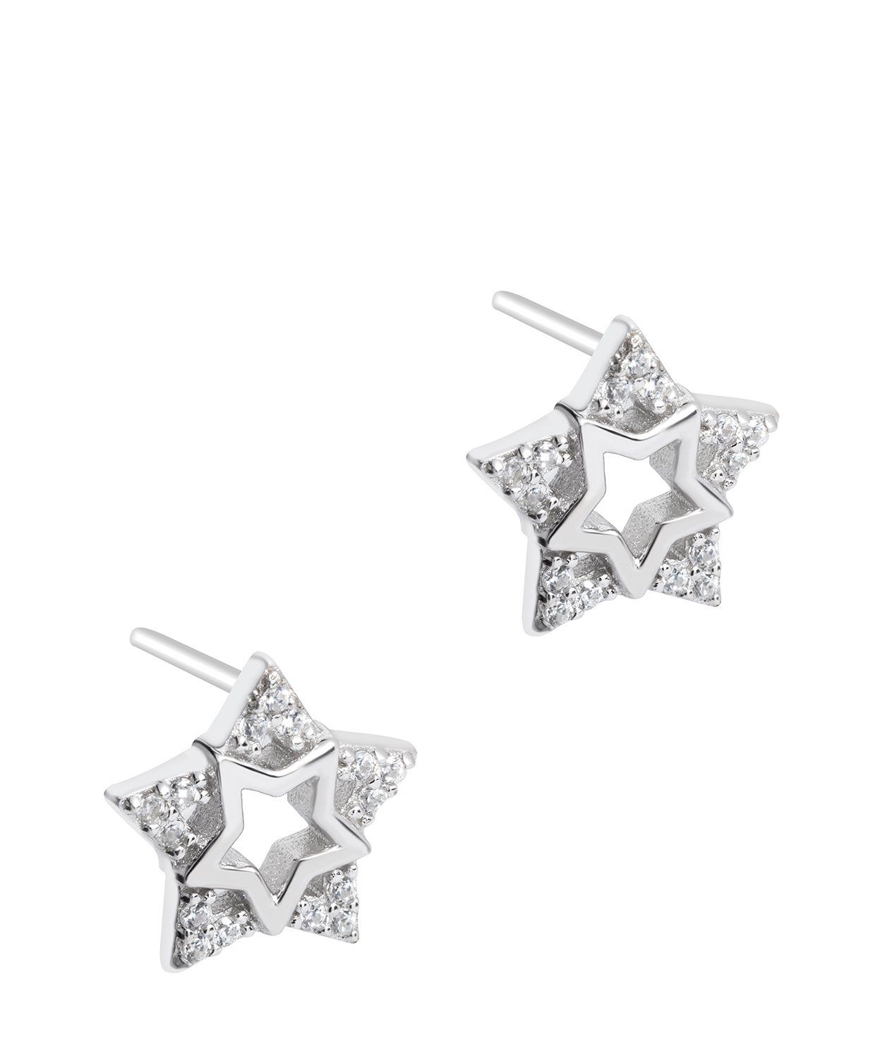 Gift Packaged 'Delisle' Rhodium Plated 925 Silver & Cubic Zirconia Star Stud Earrings