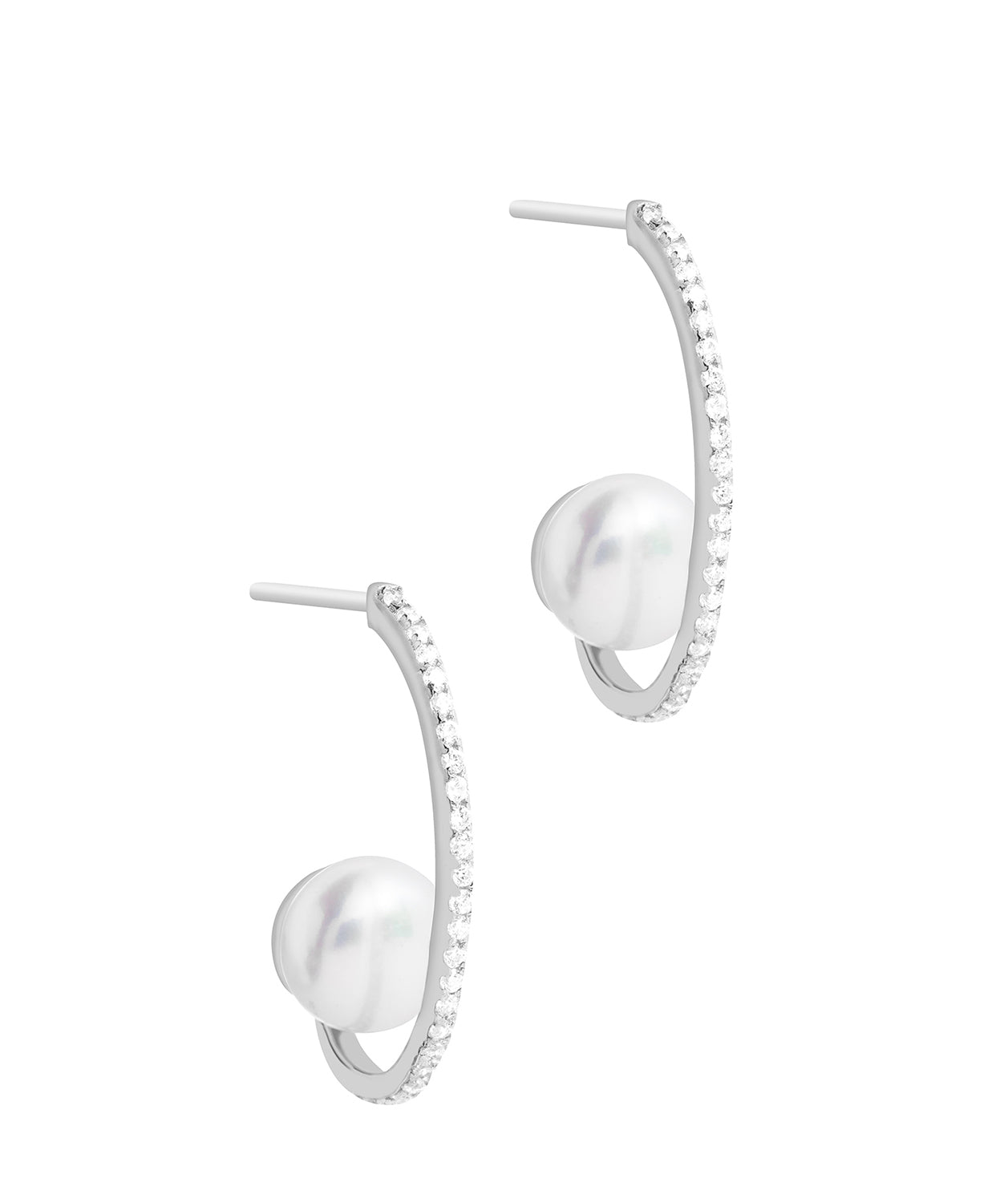 Gift Packaged 'Leroux' Rhodium Plated 925 Silver Hanging Freshwater Pearl Earrings