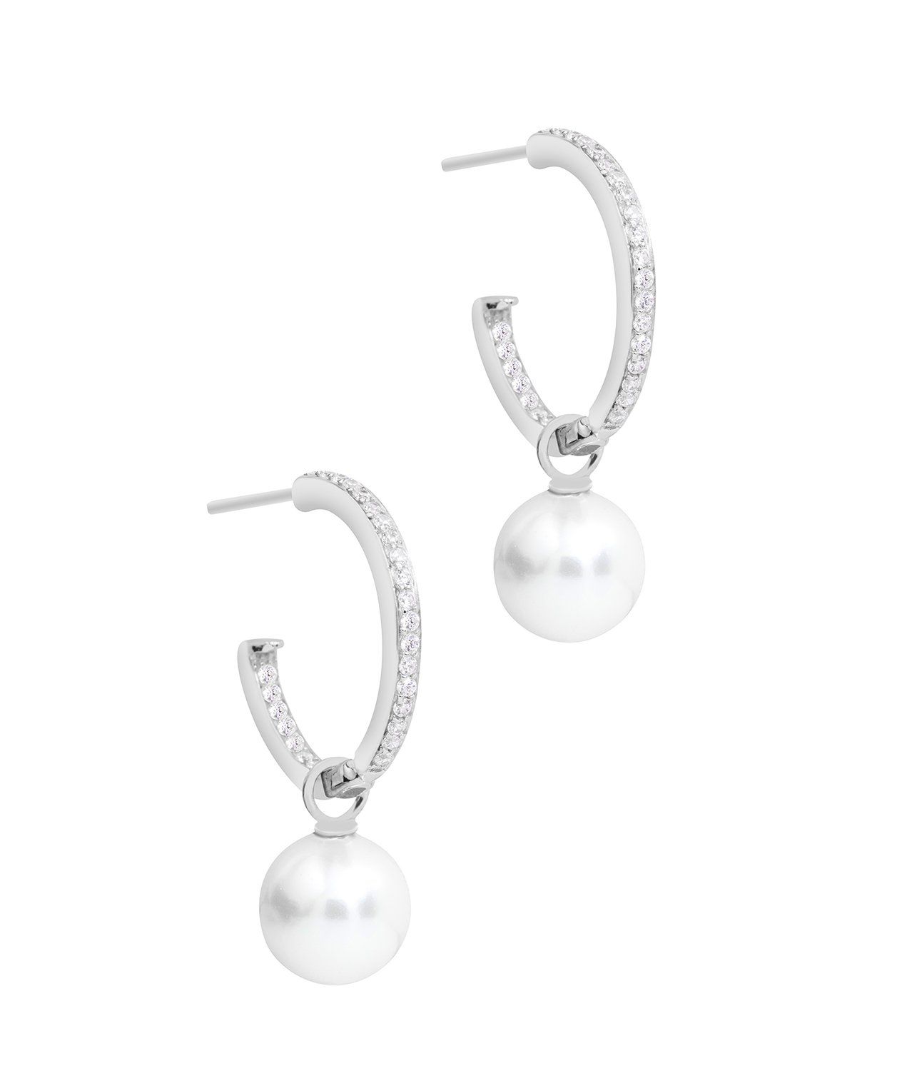 Gift Packaged 'Noemie' Rhodium Plated 925 Silver & Freshwater Pearl Hoop Earrings