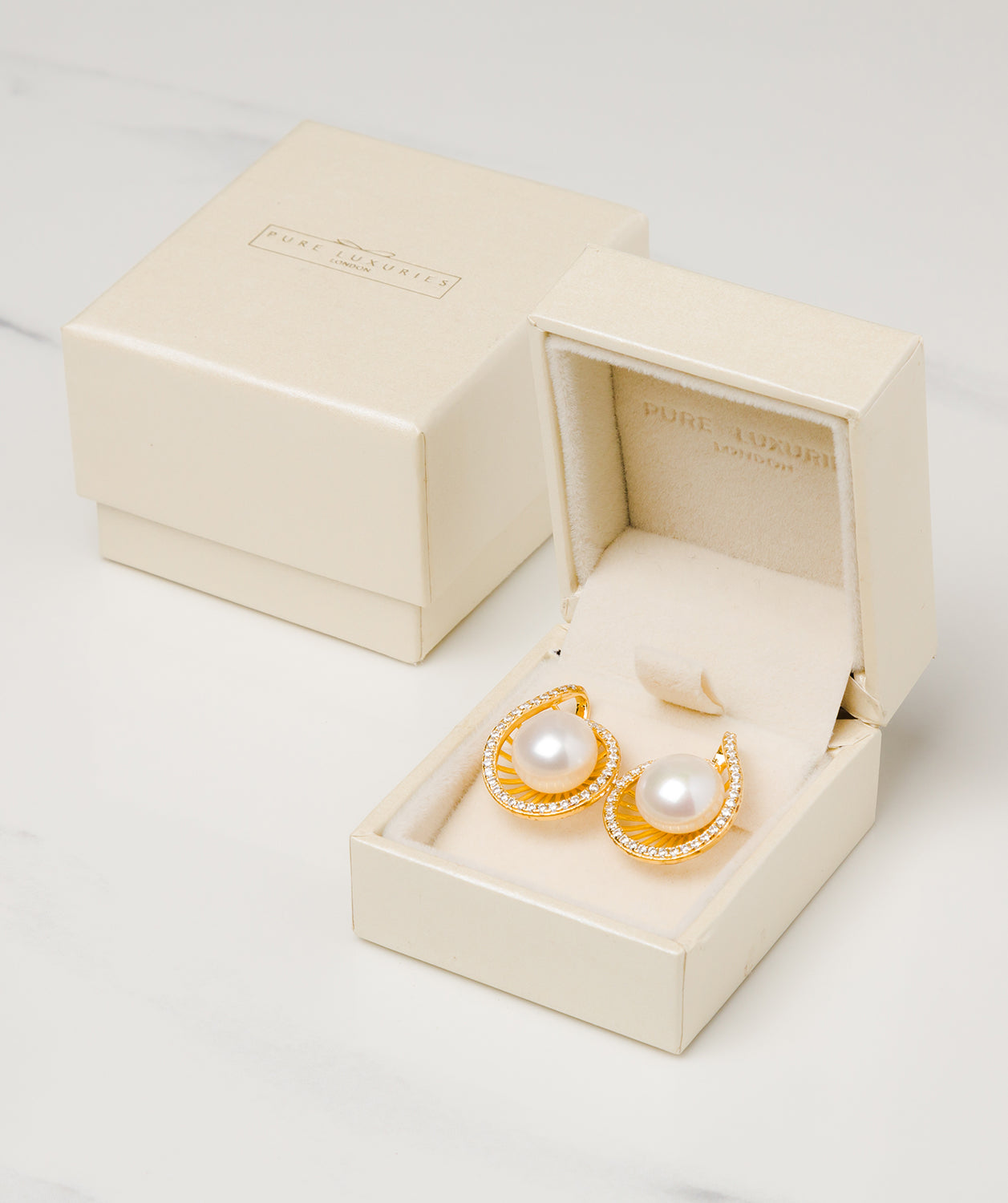 Gift Packaged 'Sara' 18ct Yellow Gold Plated 925 Silver & Pearl Spiral Earrings