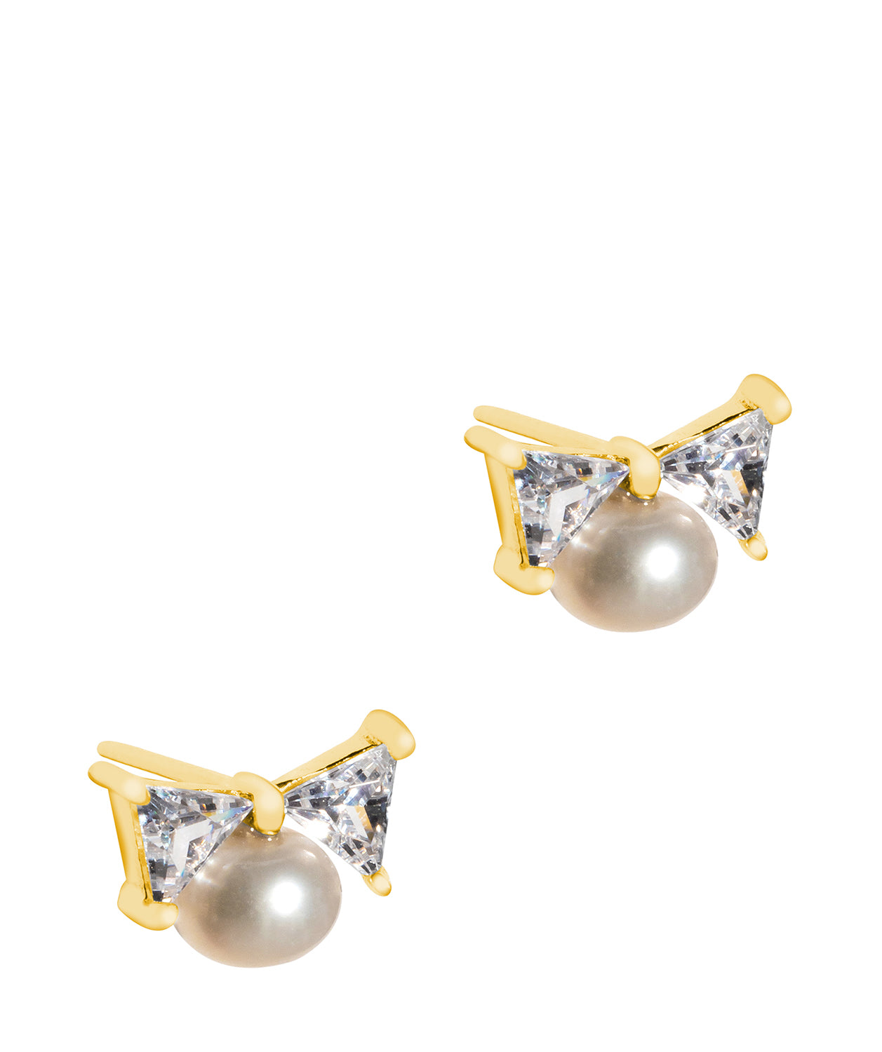 'Bijou' 18ct Gold Plated 925 Silver and Freshwater Pearl with Cubic Zirconia Bow Earrings Pure Luxuries London