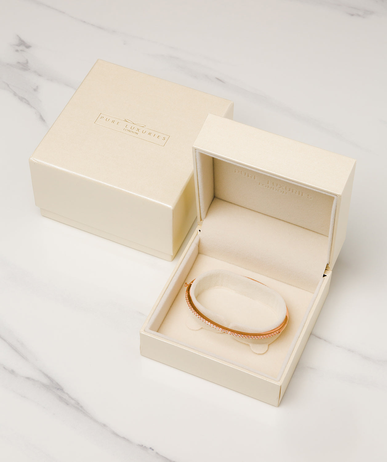 'Cecile' Rose Gold Plated Sterling Silver and Cubic Ziconia Bangle Pure Luxuries London